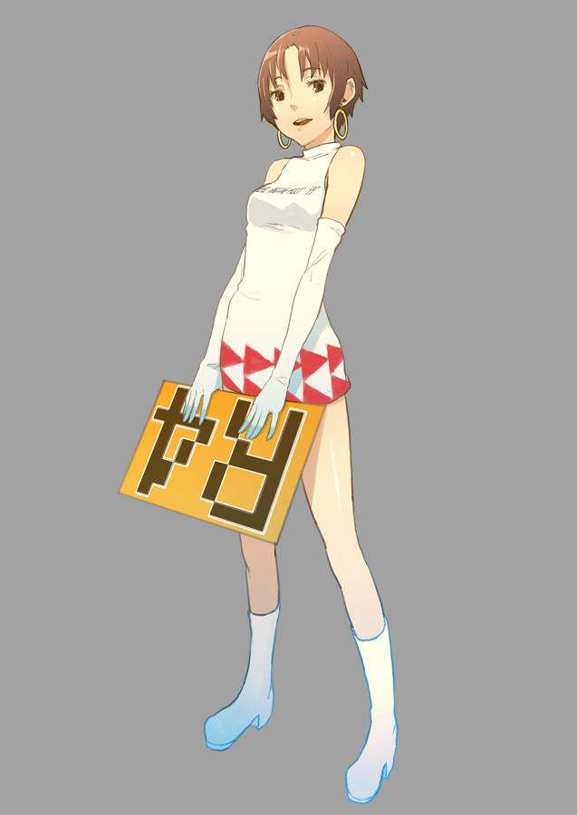 brown_eyes, brown_hair, earrings, elbow_gloves, gloves, houru, jewelry, nagase_reiko, namco, race_queen, racequeen, ridge_racer, short_hair