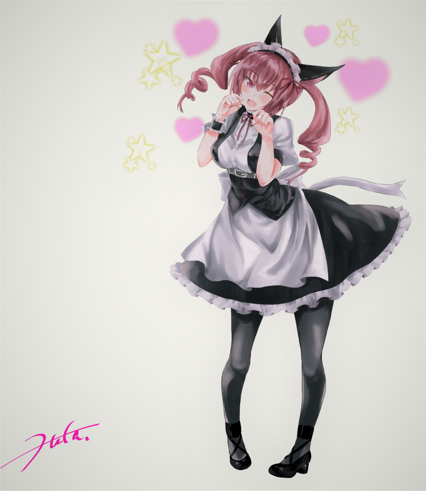 1girl, absurdres, akgotch, animal_ears, apron, black_legwear, blush, breasts