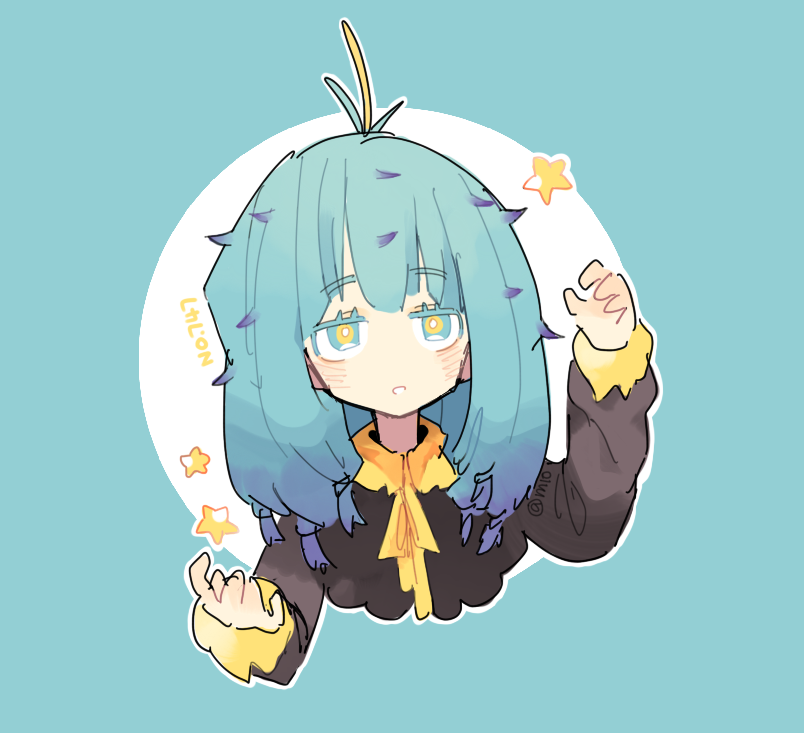1girl, ahoge, bangs, blue_eyes, blue_hair, colored_eyelashes, eyebrows_visible_through_hair, long_hair, m10, mareanie, multicolored, multicolored_eyes, multicolored_hair, personification, pokemon, pokemon_(game), pokemon_sm, purple_hair, solo, two-tone_hair, yellow_eyes