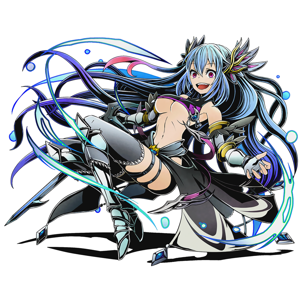 1girl, armor, armored_boots, blue_gloves, blue_hair, blue_legwear, boots, breasts