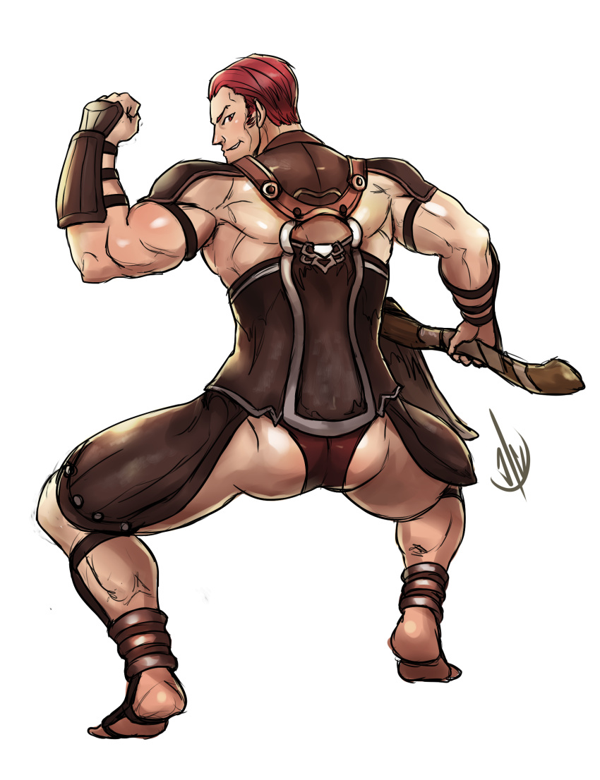 1boy, ass, axe, back, barefoot_sandals, fighter_(fire_emblem), fire_emblem, fire_emblem_if
