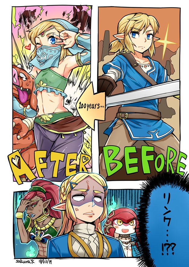 1boy, 3girls, 3koma, alternate_costume, anger_vein, angry, armpits, before_and_after