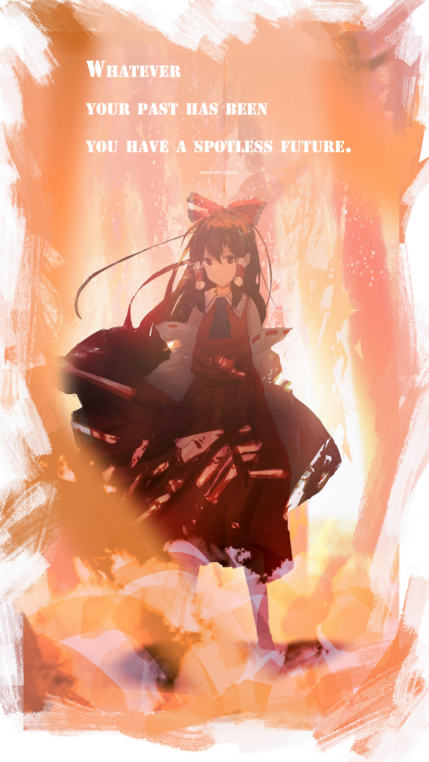 1girl, absurdres, artist_name, ascot, blue_ascot, bow, brown_eyes, brown_hair