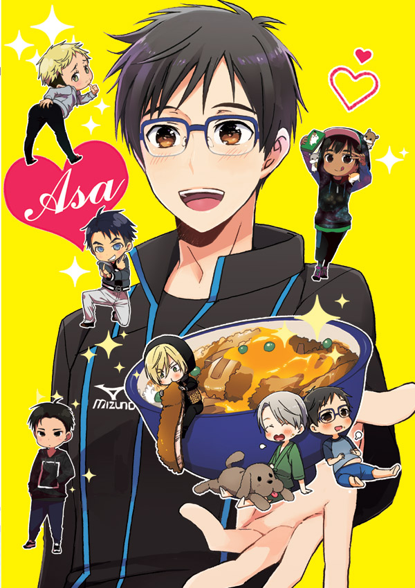 6+boys, :d, :q, ^_^, baseball_cap, black_hair, blonde_hair, blue-framed_eyewear
