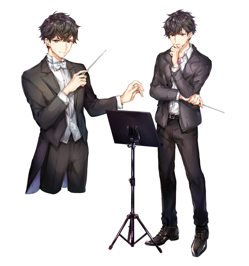 1boy, black_hair, black_shoes, blazer, brown_eyes, closed_mouth, coattails, full_body