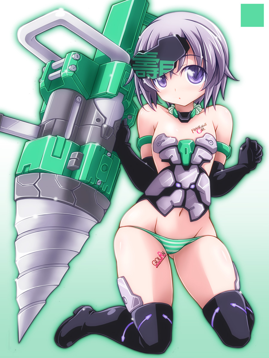 1girl, armlet, armor, bangs, bikini_armor, black_boots, blue_eyes, boots