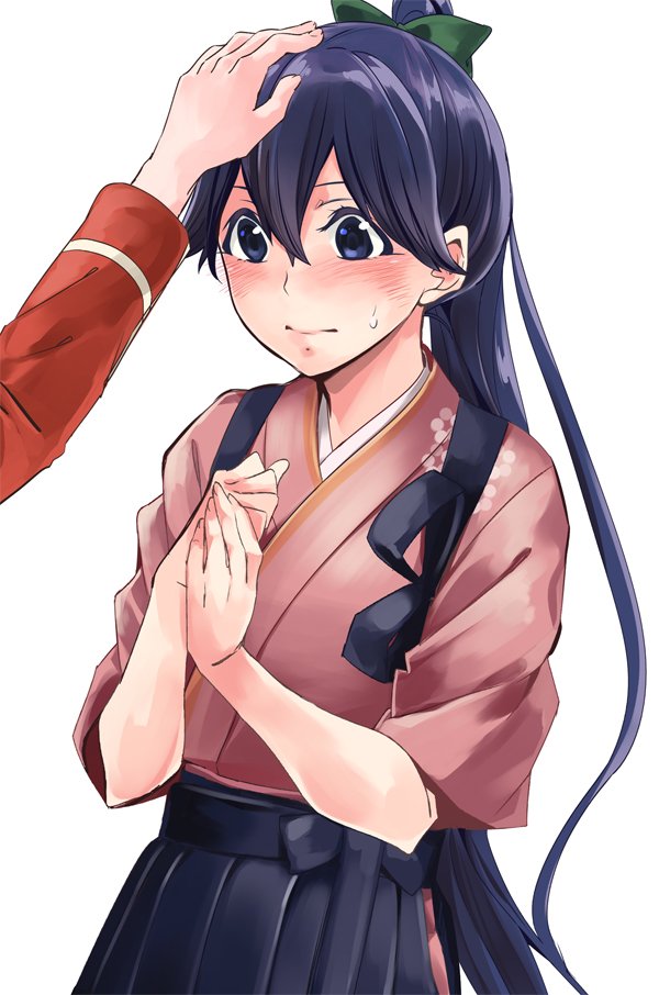 1girl, bangs, blue_eyes, blue_hair, blush, bow, commentary, green_bow