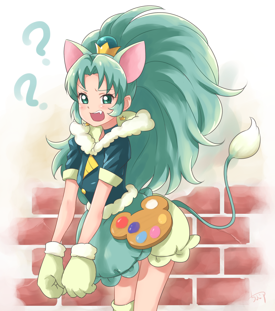 1girl, ?, alternate_color, animal_ears, chocokin, choker, cure_gelato, earrings