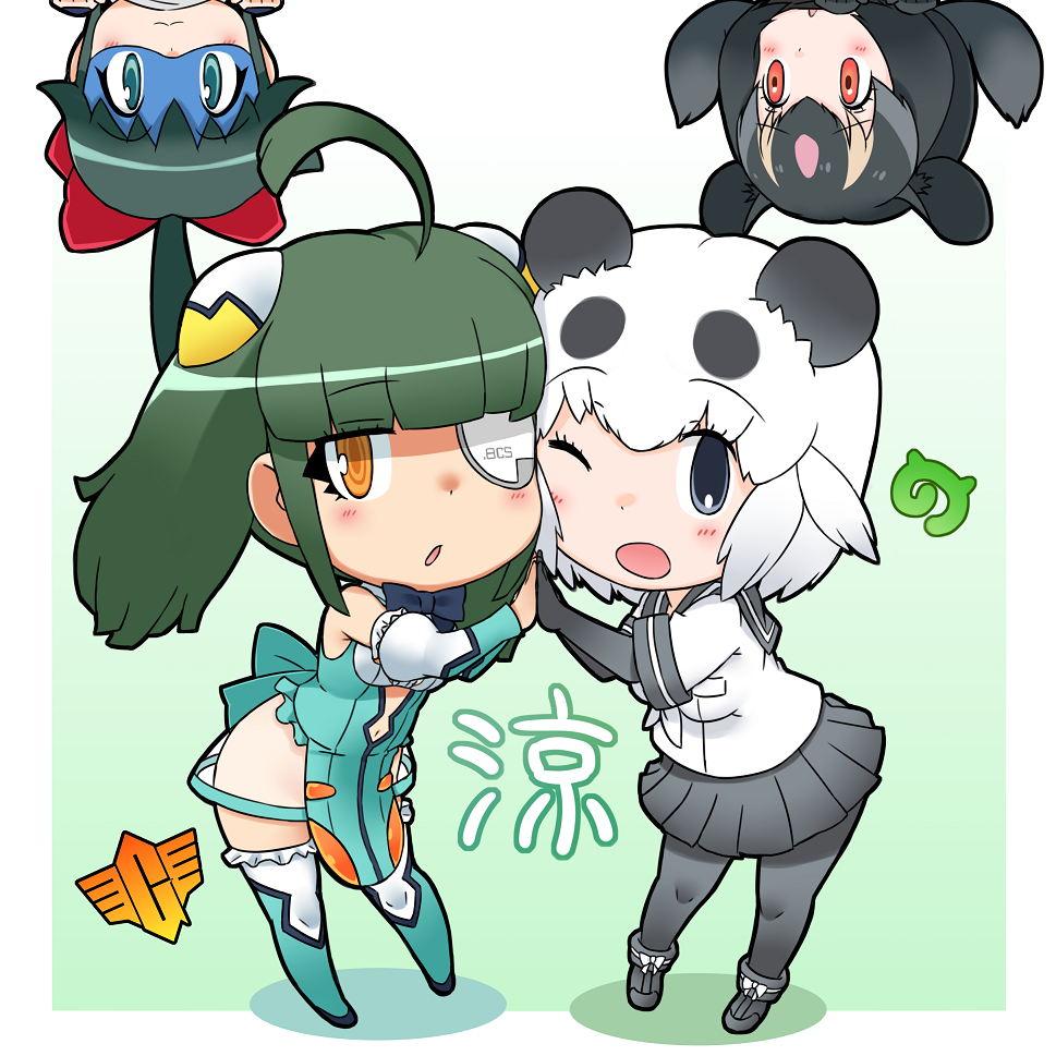 4girls, :3, :o, ;d, ahoge, animal_ears, ankle_boots, armpit_peek