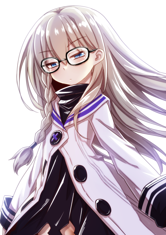1girl, alternate_costume, blonde_hair, blue_eyes, blush, braid, glasses, gretel_(mary_skelter)