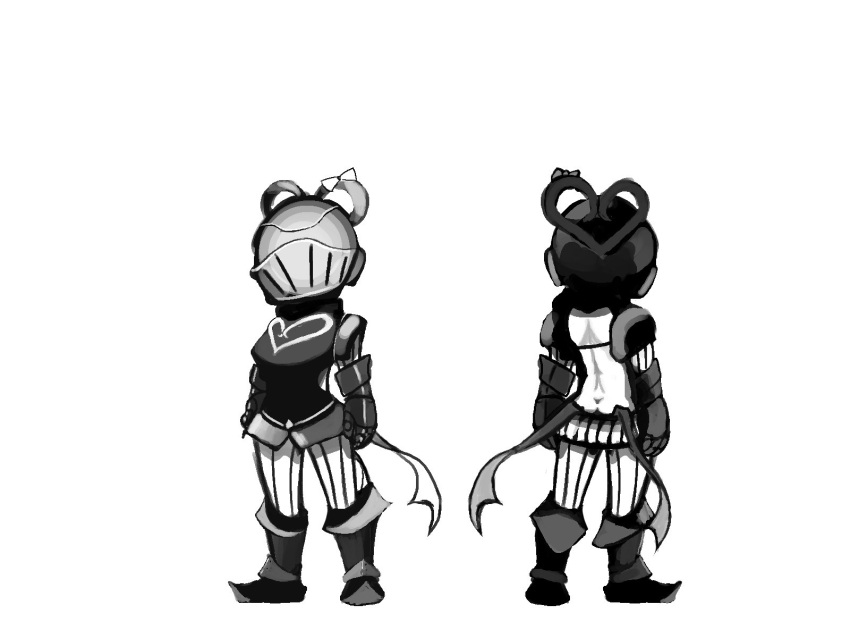 1girl, armor, armor_arlie, bare_back, coatifan, greyscale, highres, mahou_shoujo_ikusei_keikaku