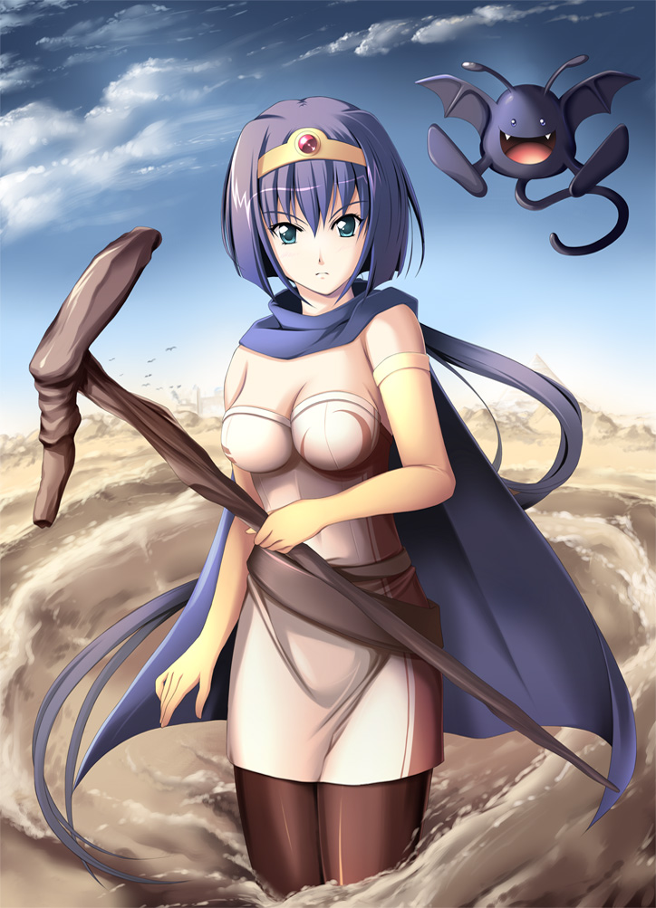 blue_hair, breasts, cape, cleavage, dragon_quest, dragon_quest_iii, iga_(nonono_tsuushin), koyasugai