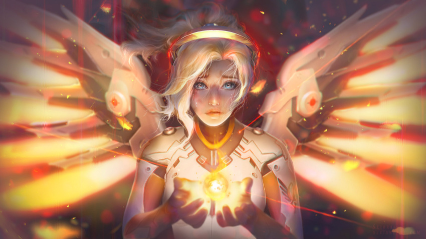 blonde_hair, blue_eyes, commentary, crying, crying_with_eyes_open, glowing, gold, highres