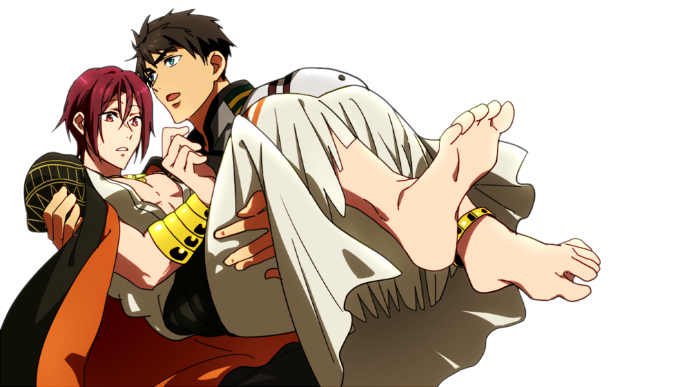 2boys, alternate_costume, anklet, arabian_clothes, barefoot, black_hair, blue_eyes, bracer