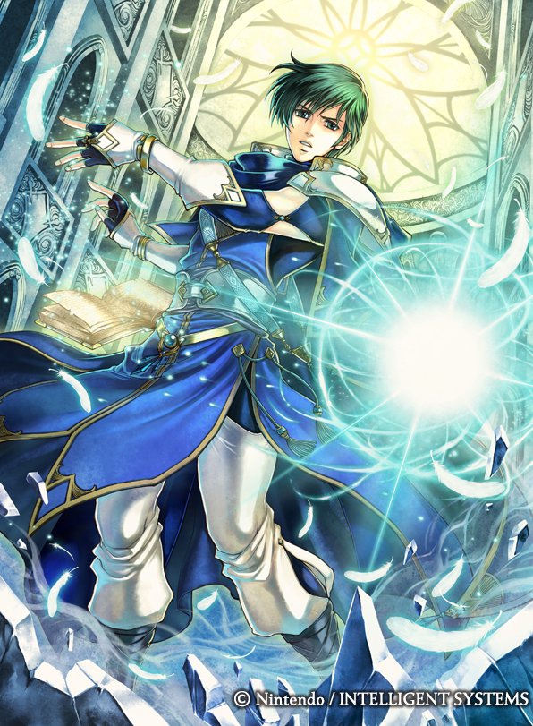 1boy, belt, book, boots, cape, company_name, feathers, fingerless_gloves