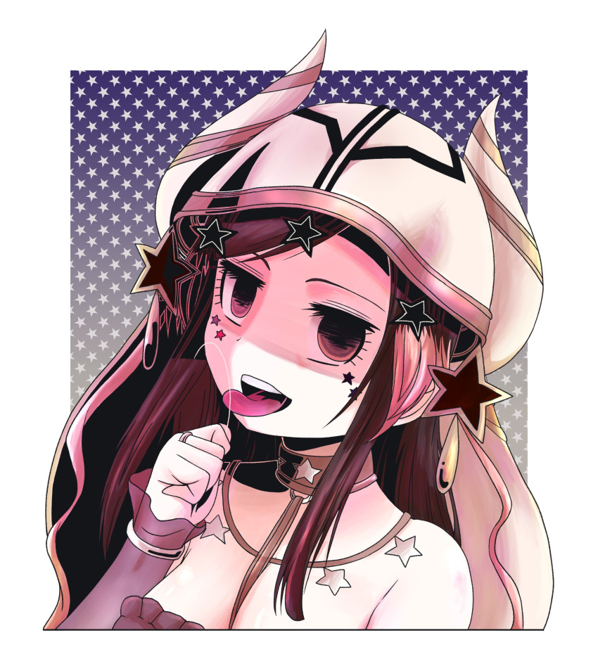 1girl, absurdres, bare_shoulders, black_hair, brown_eyes, choker, hair, hat