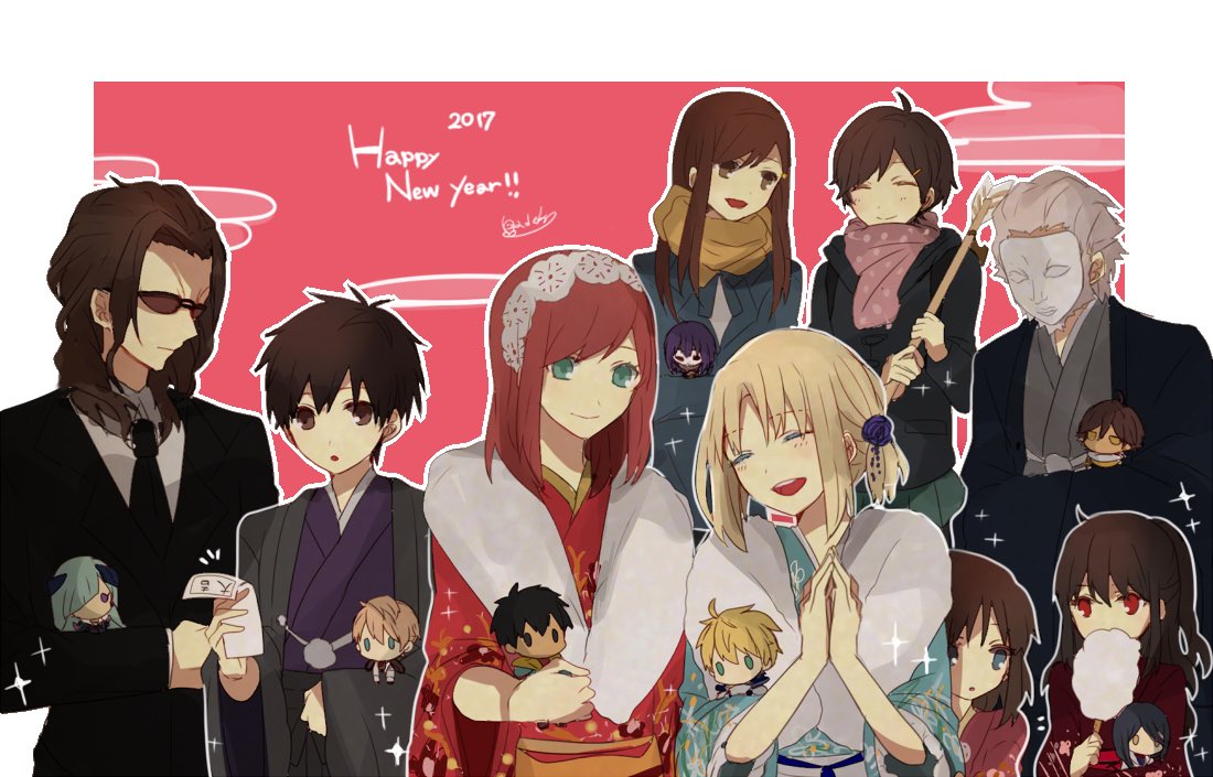2017, archer_(fate/prototype_fragments), assassin_(fate/prototype_fragments), berserker_(fate/prototype_fragments), blonde_hair, blush, caster_(fate/prototype_fragments), closed_eyes