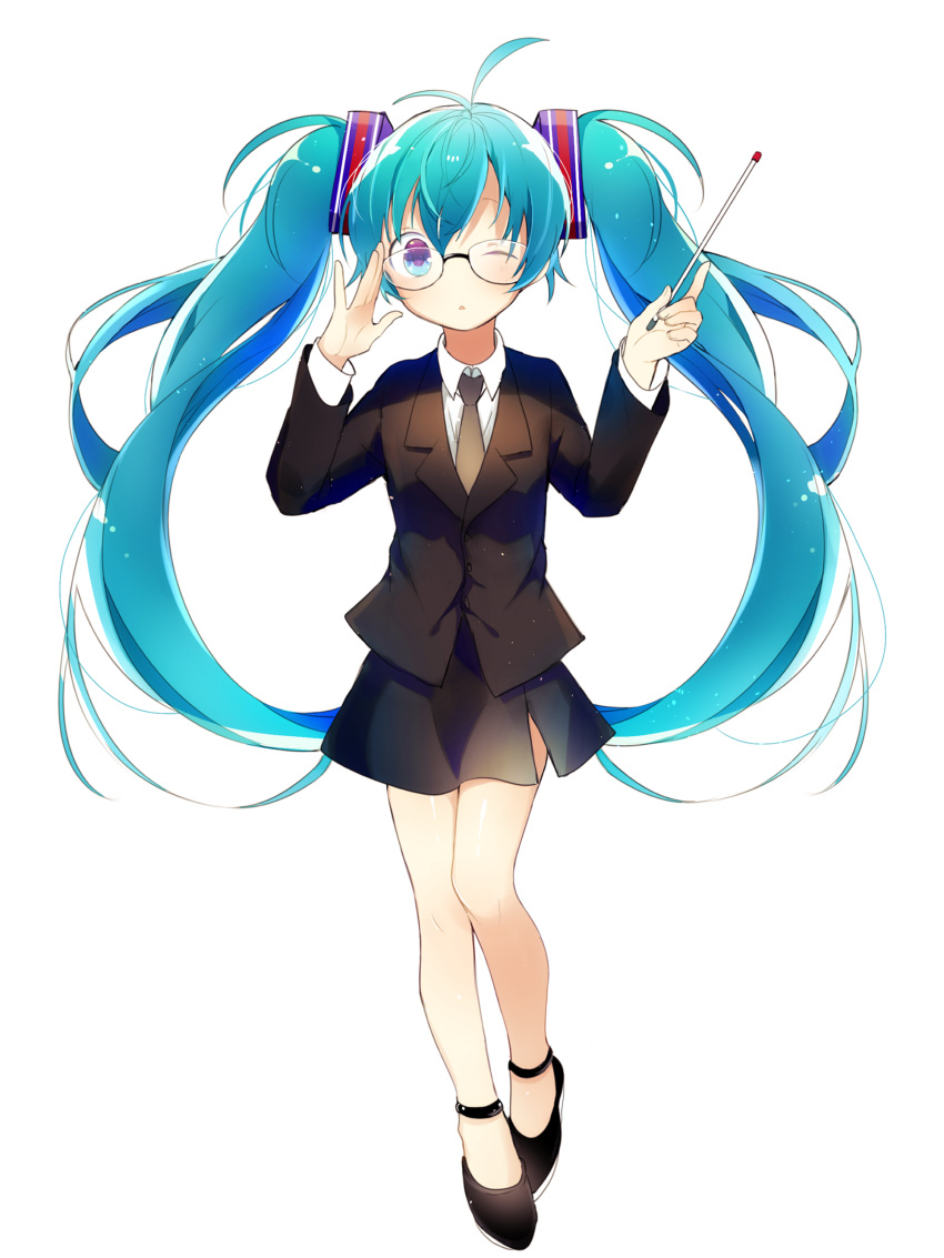 1girl, ;<, absurdres, adjusting_glasses, ahoge, aqua_eyes, aqua_hair, bespectacled