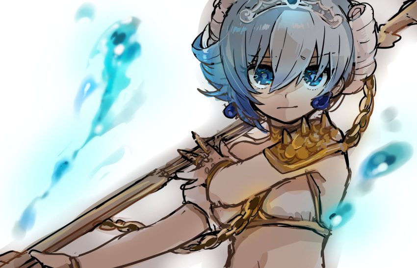 1girl, armor, bikini_top, blue_eyes, blue_hair, chains, mahou_shoujo_ikusei_keikaku, mahou_shoujo_ikusei_keikaku_jokers