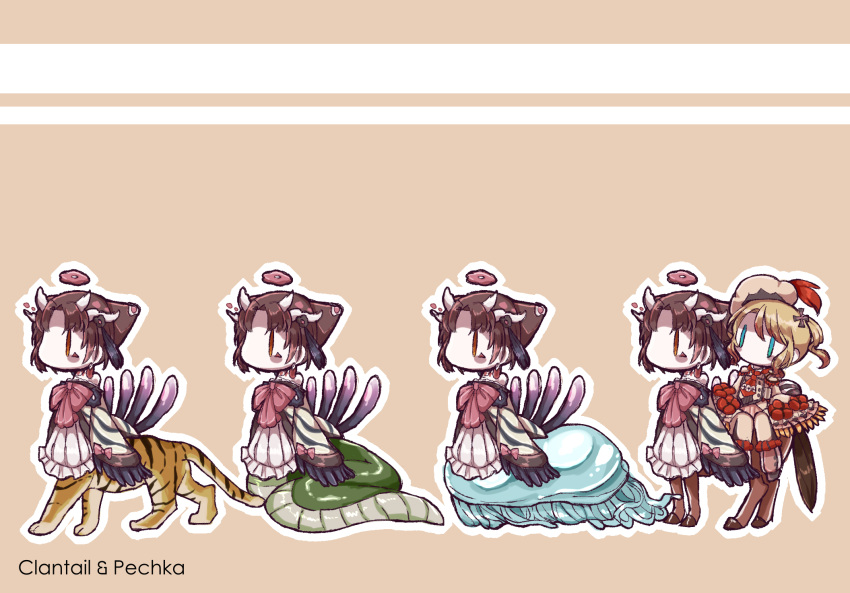 2girls, butter_run, centaur, character_name, chibi, clantail, highres, horns
