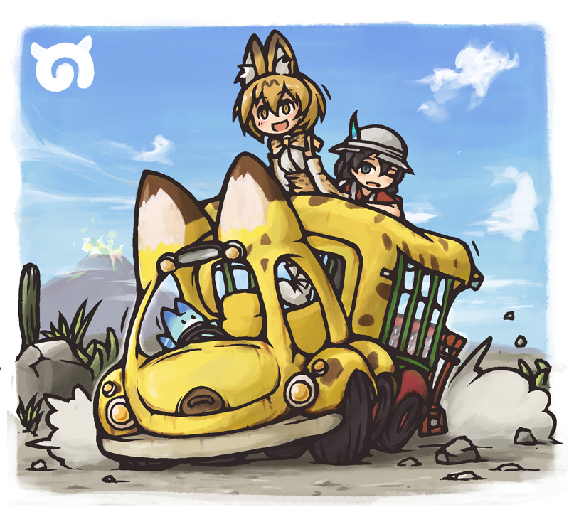 2girls, animal_ears, aozakana_zabaano, bare_shoulders, black_hair, blonde_hair, bow, bowtie