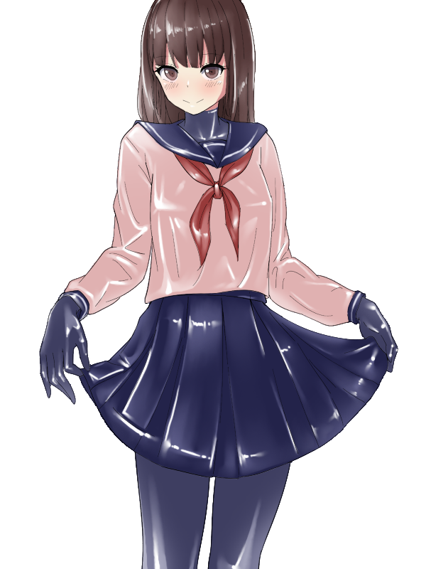 1girl, bangs, blue_skirt, blush, bodysuit, brown_eyes, brown_hair, closed_mouth