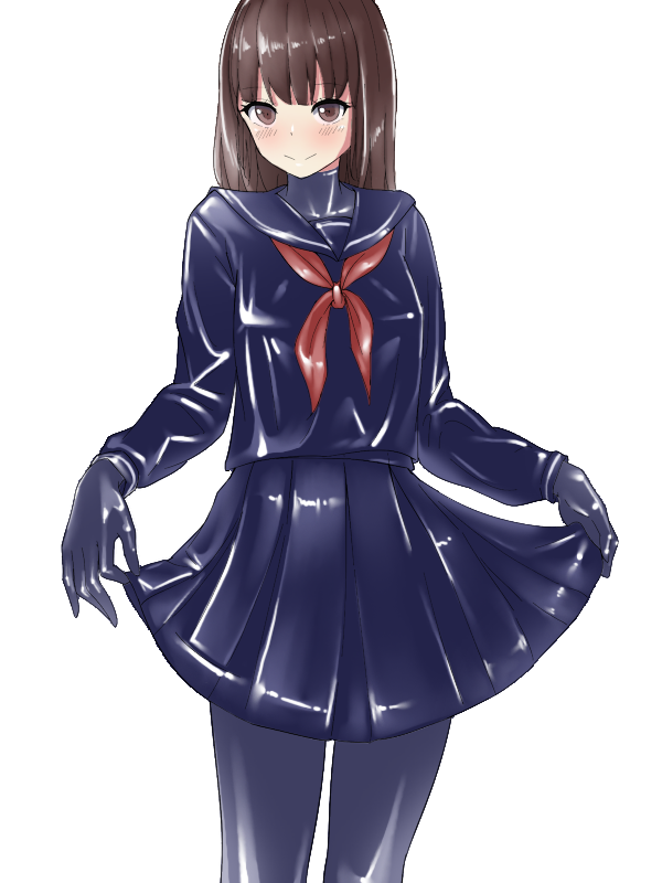 1girl, bangs, blue_skirt, blush, bodysuit, brown_eyes, brown_hair, closed_mouth