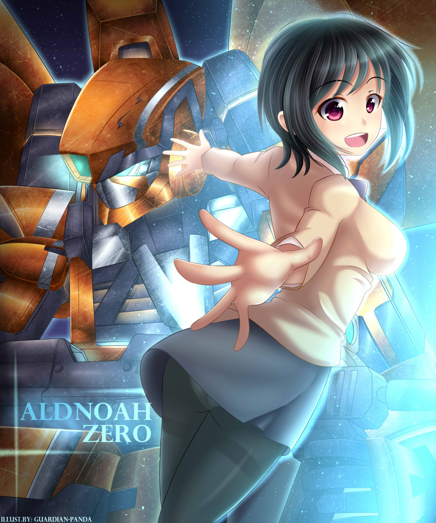 1girl, absurdres, aldnoah.zero, amifumi_inko, black_hair, breasts, english, eyebrows_visible_through_hair