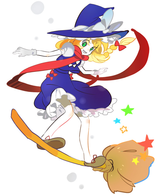 broom_riding, broom_surfing, broomsurfing, green_eyes, kazune_(baumkuchen), kirisame_marisa, touhou