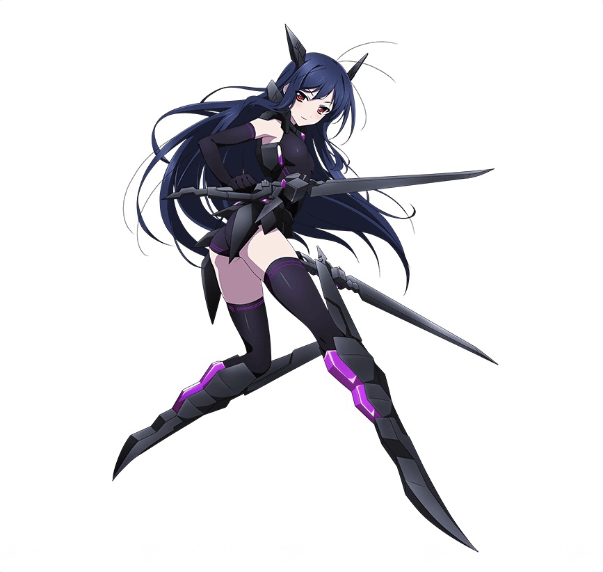 1girl, accel_world, antenna_hair, black_gloves, black_hair, black_legwear, black_leotard, breasts