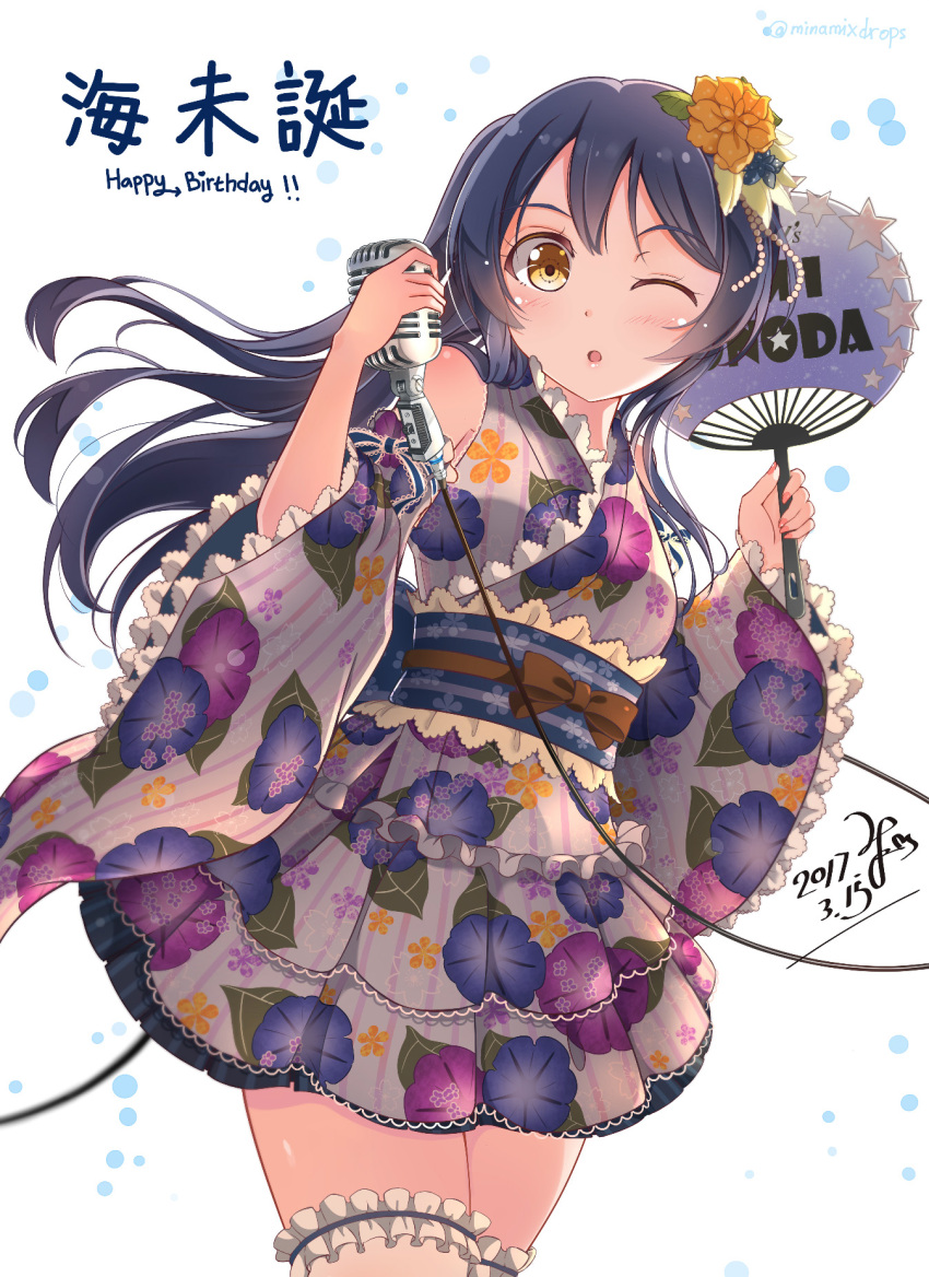 1girl, 2017, ;o, birthday, blue_hair, dated, english, fan