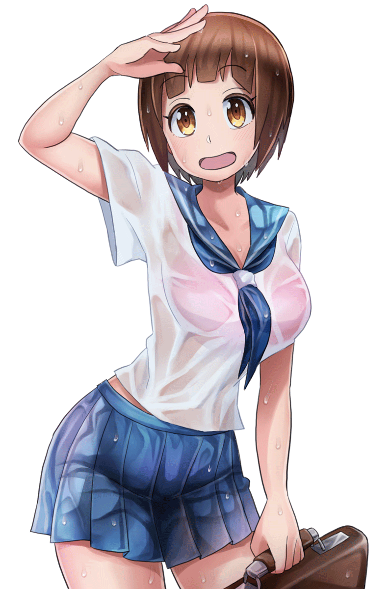 1girl, bra, breasts, brown_eyes, brown_hair, cleavage, he_pu_pu, highres