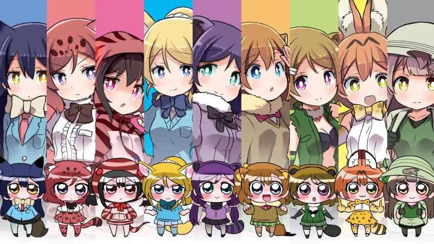 >:o, 6+girls, :<, :3, :d, :o, animal_ears, animal_hood