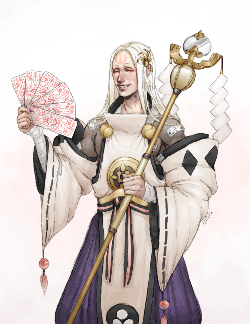 1boy, artist_name, bandage, closed_eyes, facial_mark, fire_emblem, fire_emblem_if, forehead_mark