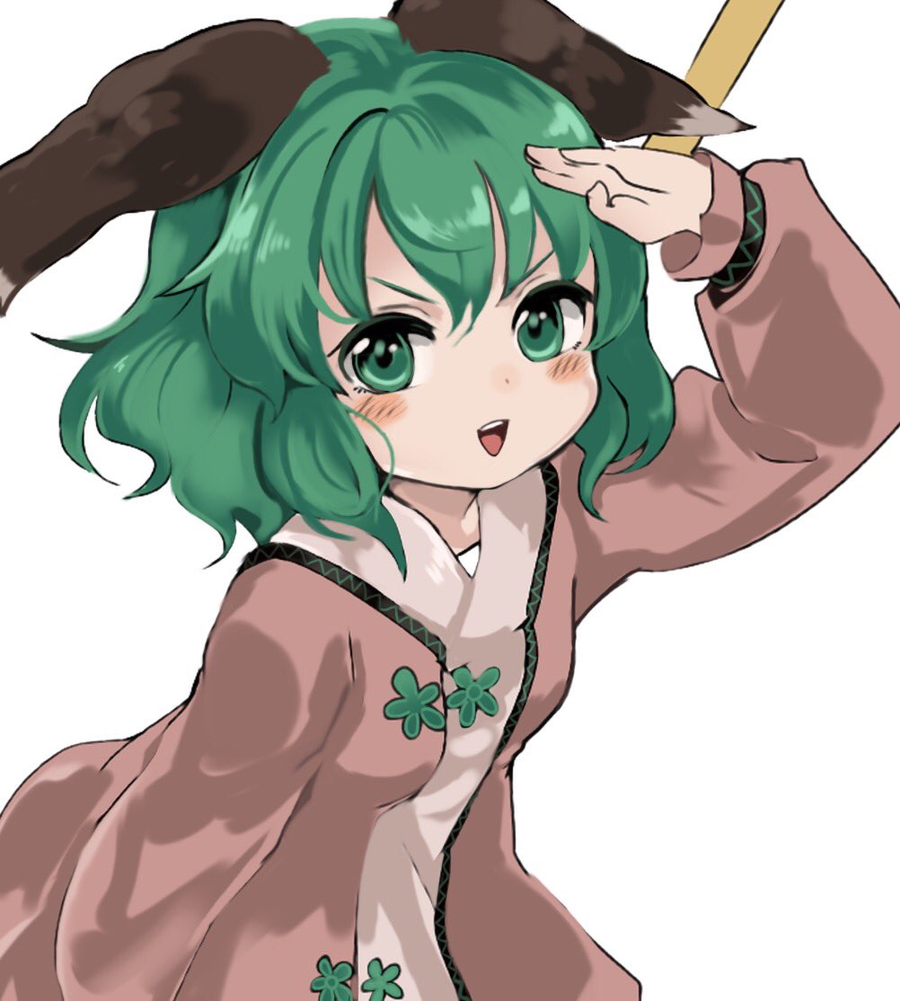 >:d, 1girl, :d, ameyu_(rapon), animal_ears, blush, dog_ears, dress