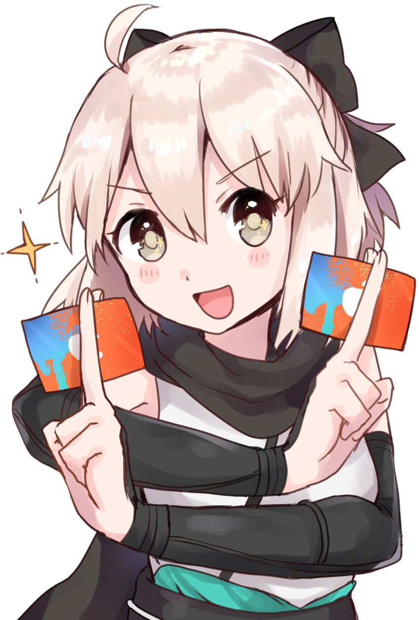 1girl, ahoge, blonde_hair, blush, bow, card, fate/grand_order, fate_(series)