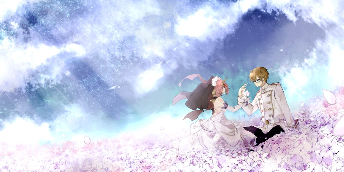 1boy, 1girl, berserker_of_black, brown_hair, caules_forvedge_yggdmillennia, couple, dress, fate/apocrypha