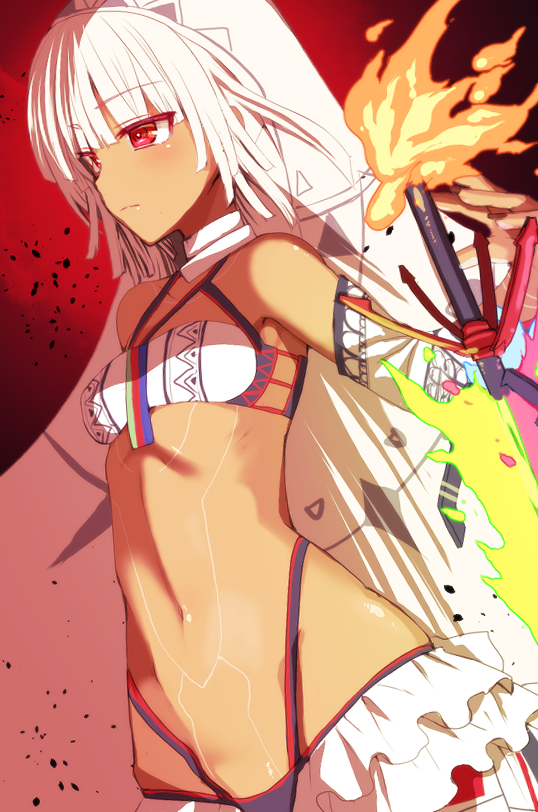 1girl, altera_(fate), armor, bangs, bare_shoulders, black_nails, choker, dark_skin
