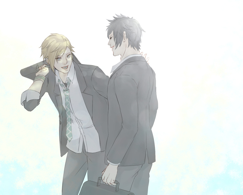 2boys, black_hair, blonde_hair, final_fantasy, final_fantasy_xv, male_focus, multiple_boys, necktie