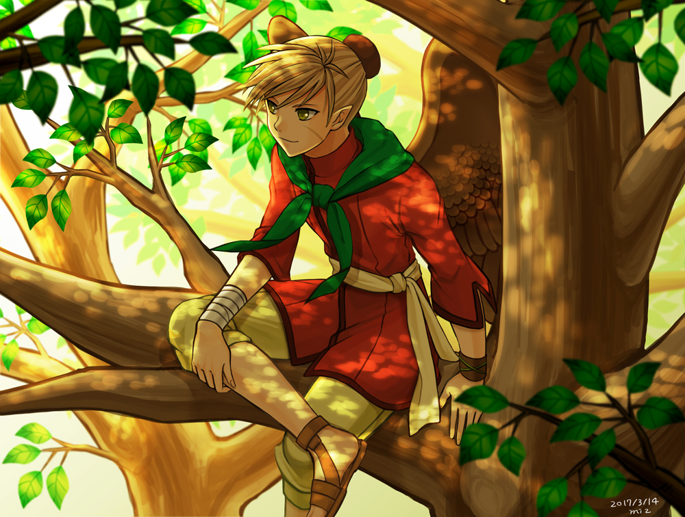 1boy, 2017, artist_name, bandage, blonde_hair, dated, feathered_wings, fire_emblem