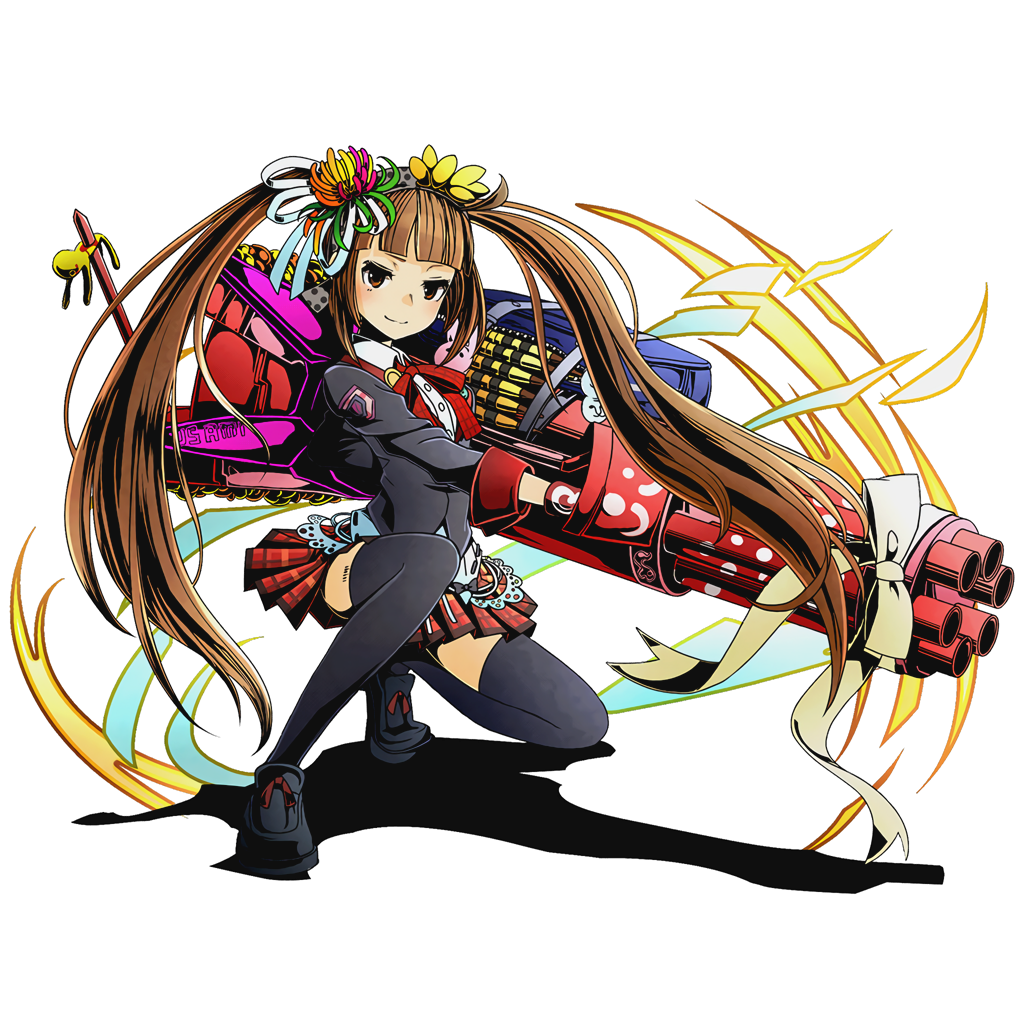 1girl, black_legwear, brown_eyes, brown_hair, divine_gate, floating_hair, flower, full_body