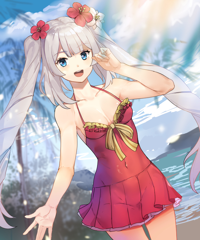 1girl, blue_eyes, blush, breasts, cleavage, covered_navel, fate/grand_order, fate_(series)