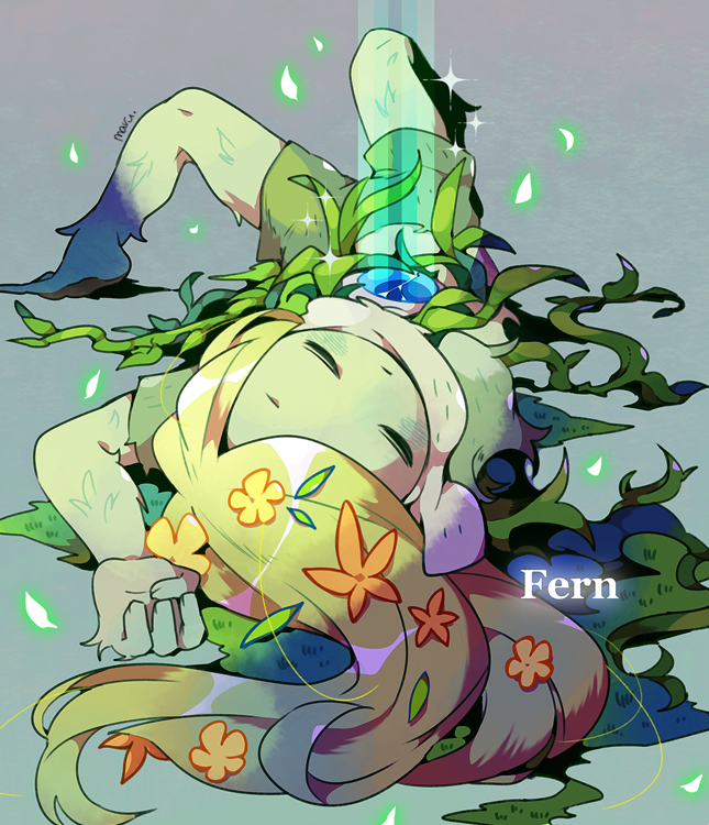1boy, adventure_time, barefoot, blonde_hair, character_name, closed_eyes, fern_(adventure_time), flower