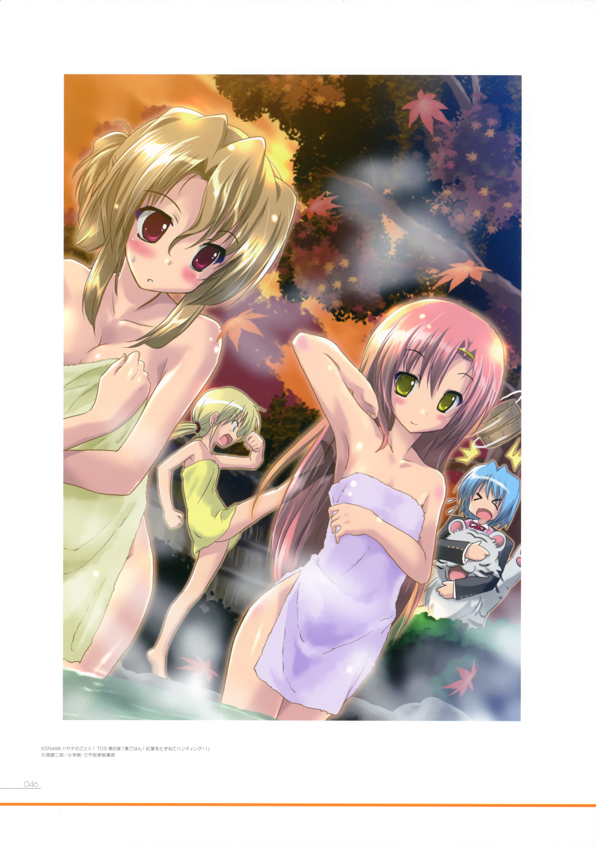 1boy, 3girls, absurdres, animal_ears, ayasaki_hayate, bare_hip, bare_shoulders, blonde_hair