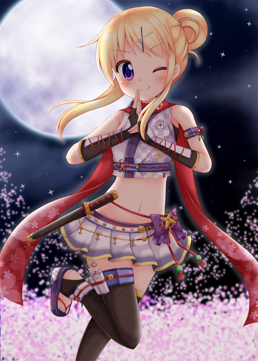 >;q, 1girl, alternate_hairstyle, backlighting, black_legwear, blonde_hair, blurry, blush