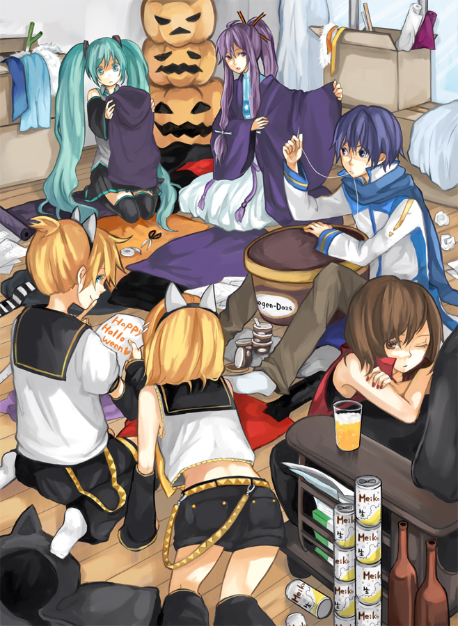 beer, can, cans, food, halloween, hatsune_miku, ice_cream, kagamine_len