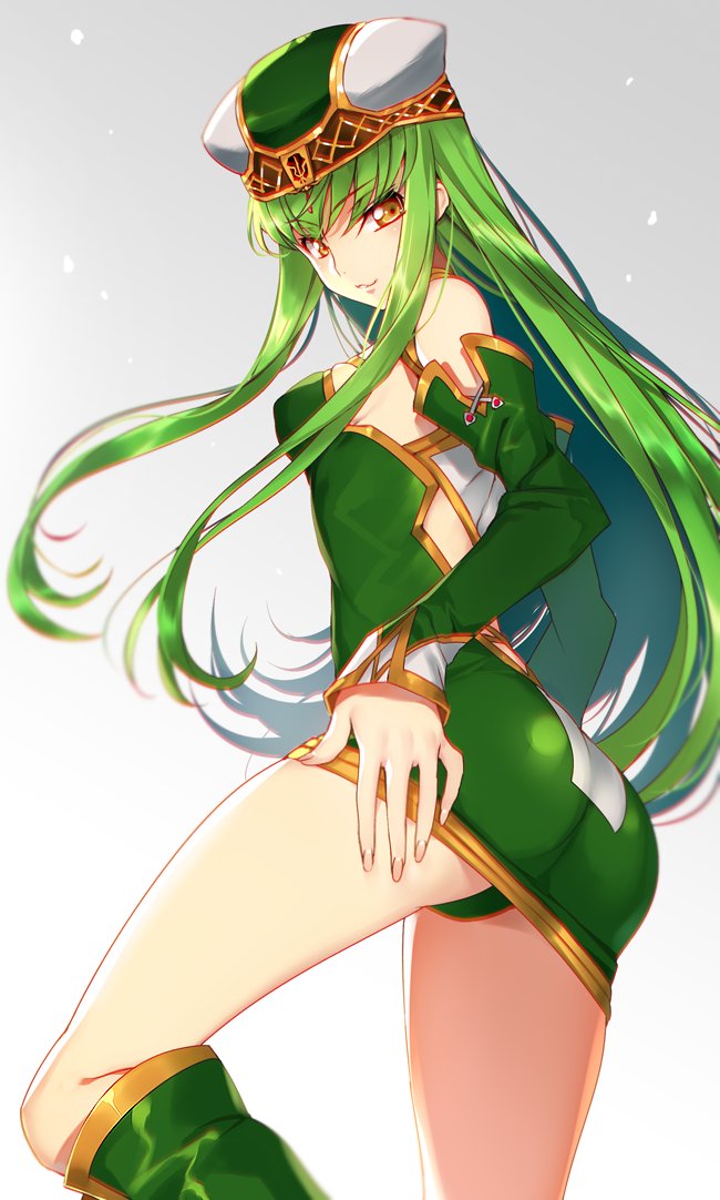 1girl, ass, bare_shoulders, boots, breasts, c.c., code_geass, cosplay