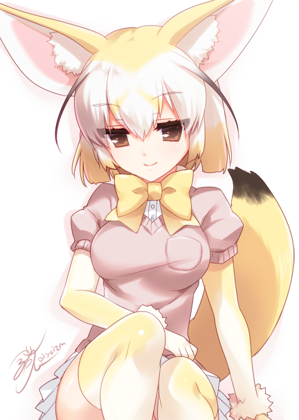 1girl, animal_ears, blonde_hair, blush, bow, bowtie, breast_pocket, breasts