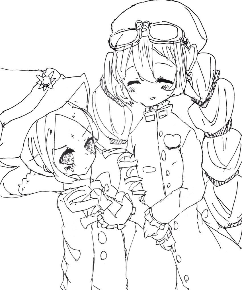 2girls, 7753, blush, closed_eyes, hat, highres, magical_girl, mahou_shoujo_ikusei_keikaku