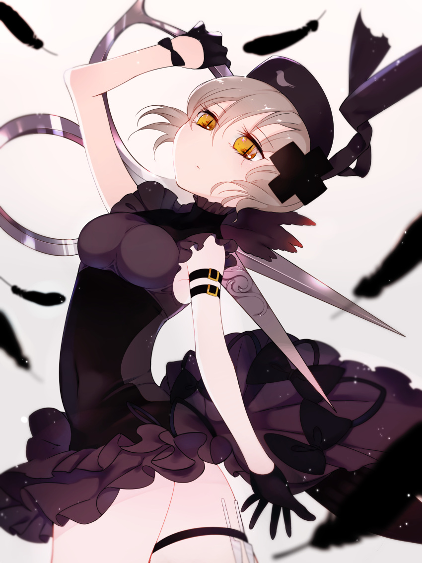 1girl, absurdres, ass, blonde_hair, feathers, garters, gloves, harino_m